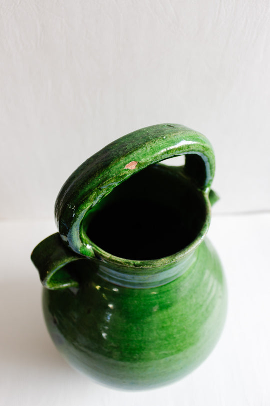 antique french Provençal green glazed stoneware vessel