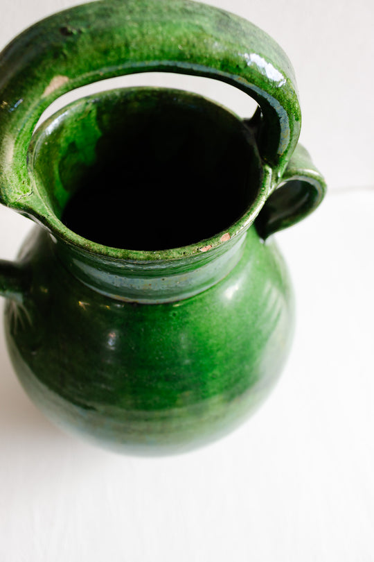 antique french Provençal green glazed stoneware vessel