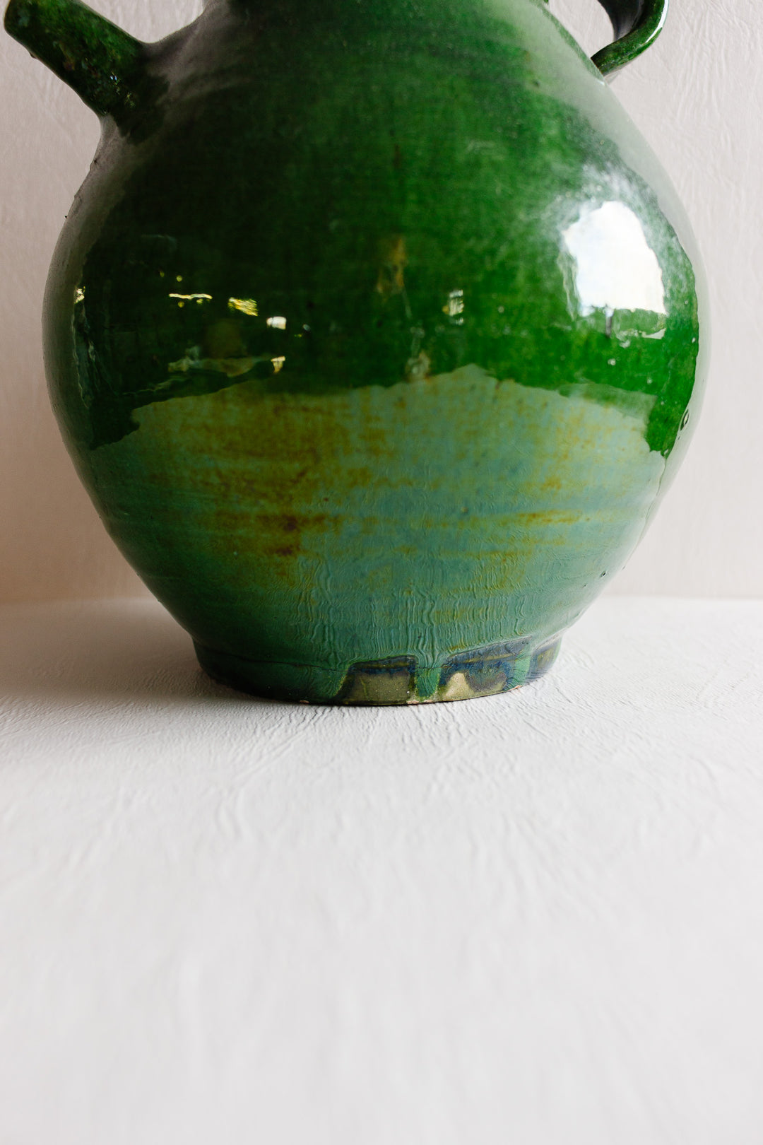 antique french Provençal green glazed stoneware vessel