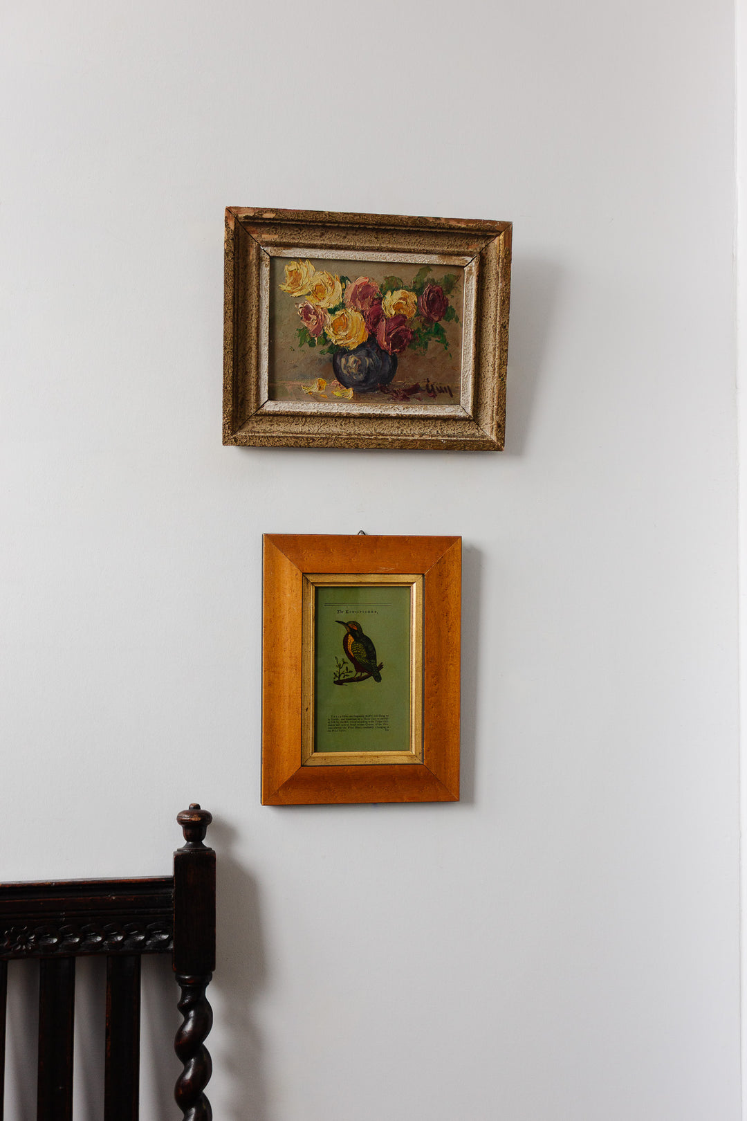 "The kingfisher" vintage English glass painting