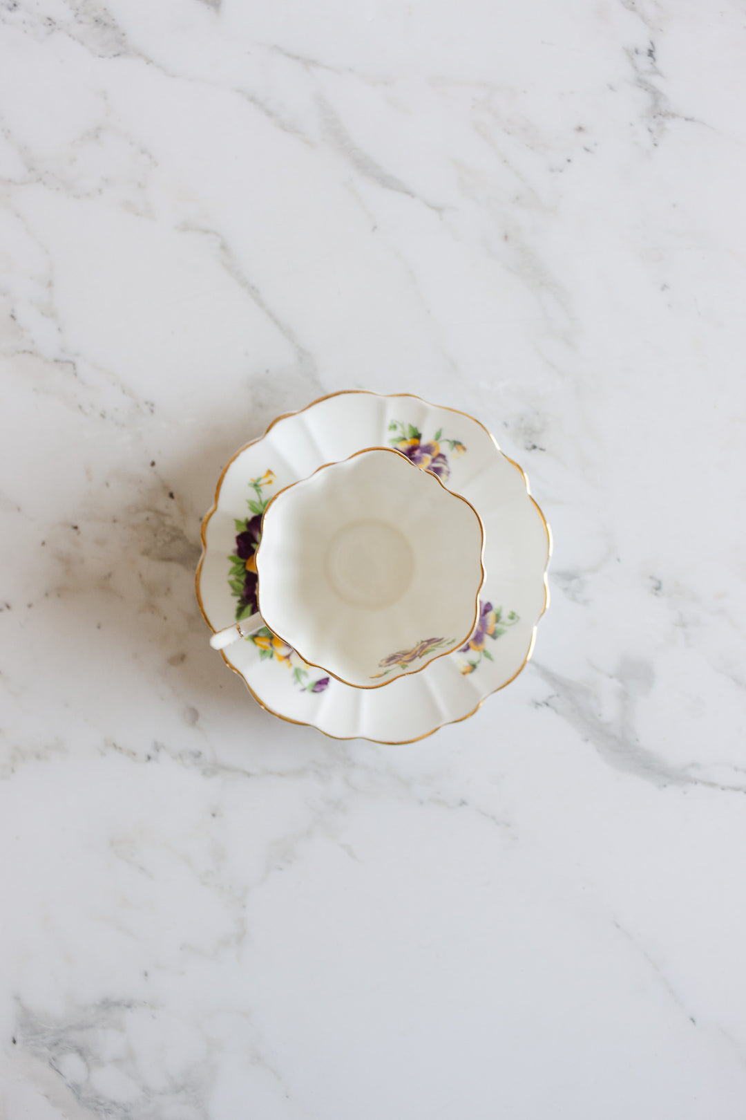 Victoria c&e pansies teacup and saucer
