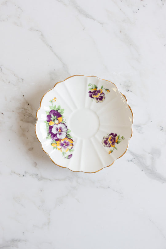 Victoria c&e pansies teacup and saucer