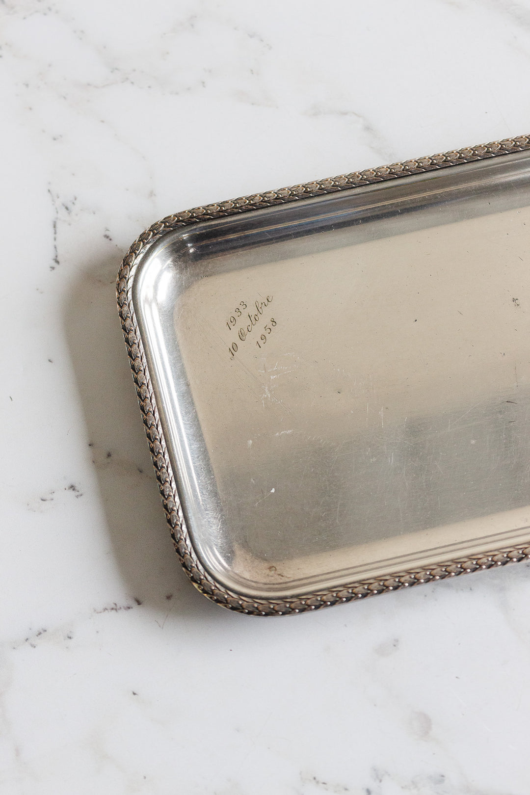 vintage french silverplate stamped vanity tray