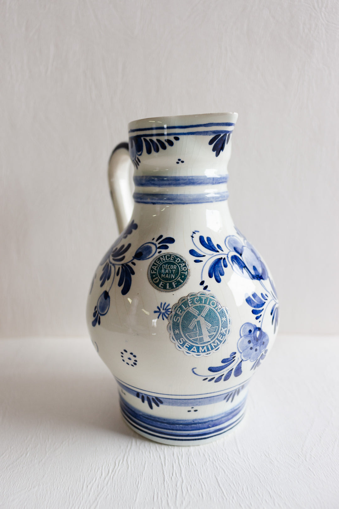 vintage blue and white delft pitcher