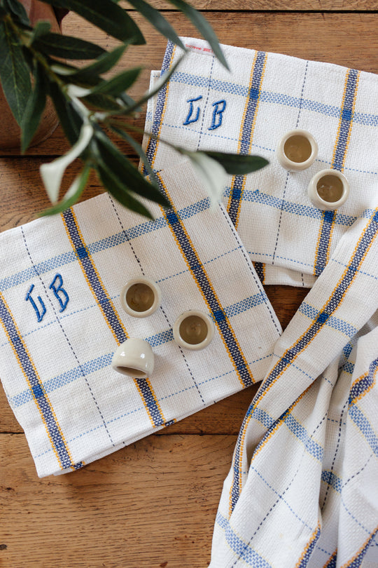 Vintage French monogrammed kitchen towels