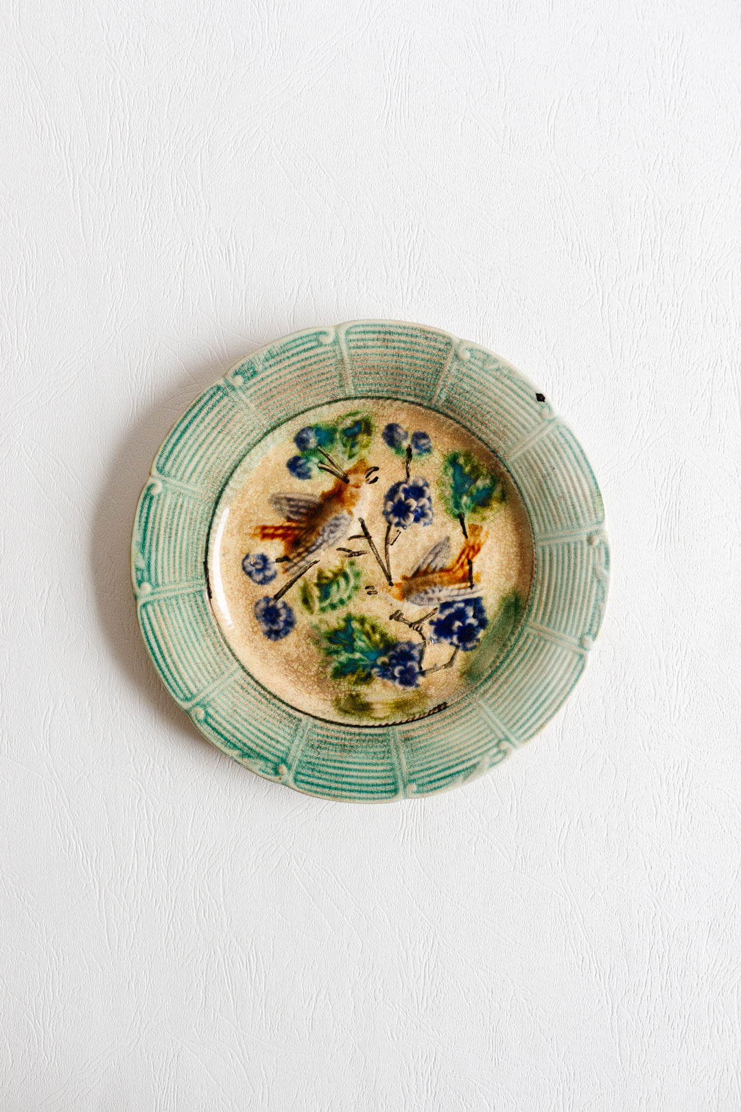 antique french majolica "oiseaux et fleurs" plate circa 1900