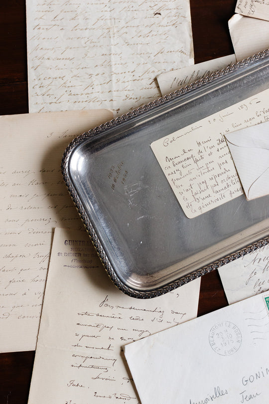 vintage french silverplate stamped vanity tray