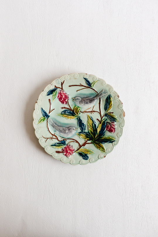 antique french majolica "oiseaux et baies" plate