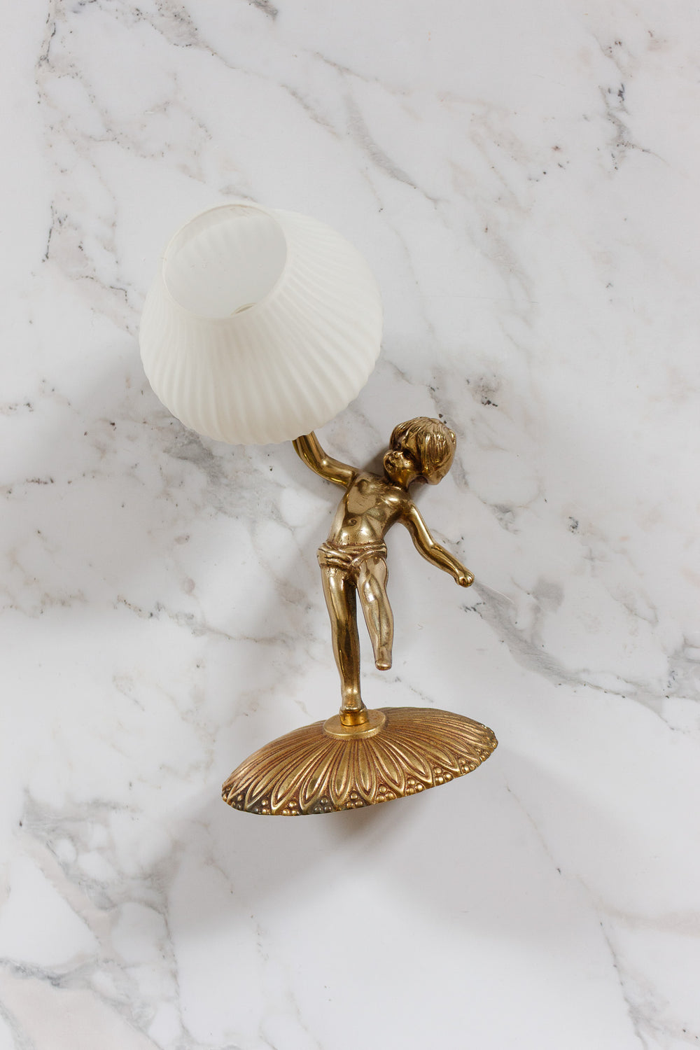pair of turn of the century french putti angel sconces with glass glass shades