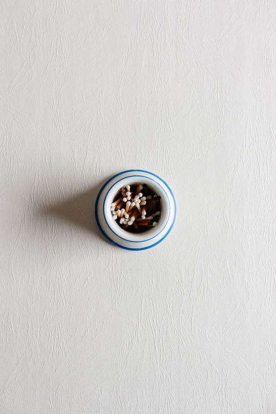 antique french blue and white ceramic match strike