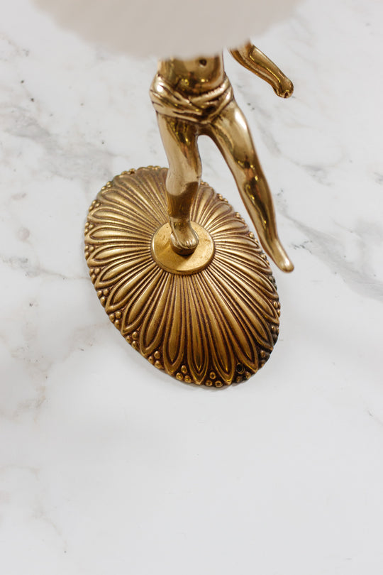 pair of turn of the century french putti angel sconces with glass glass shades