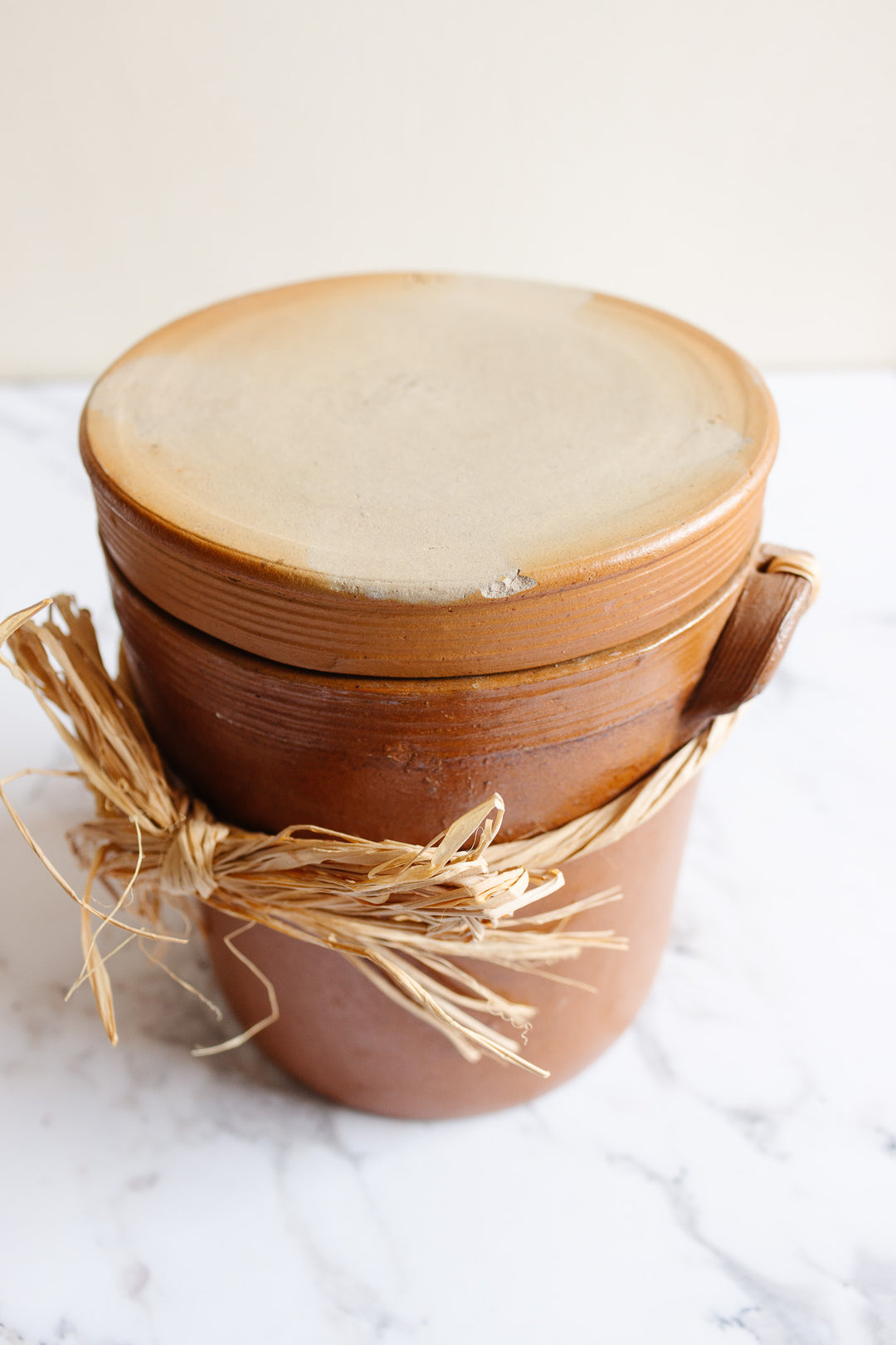 extra large vintage French stoneware lidded pot