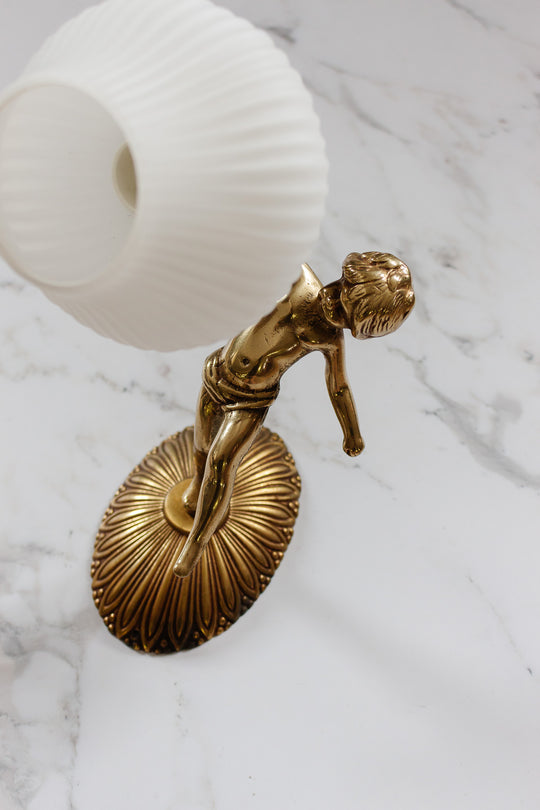 pair of turn of the century french putti angel sconces with glass glass shades