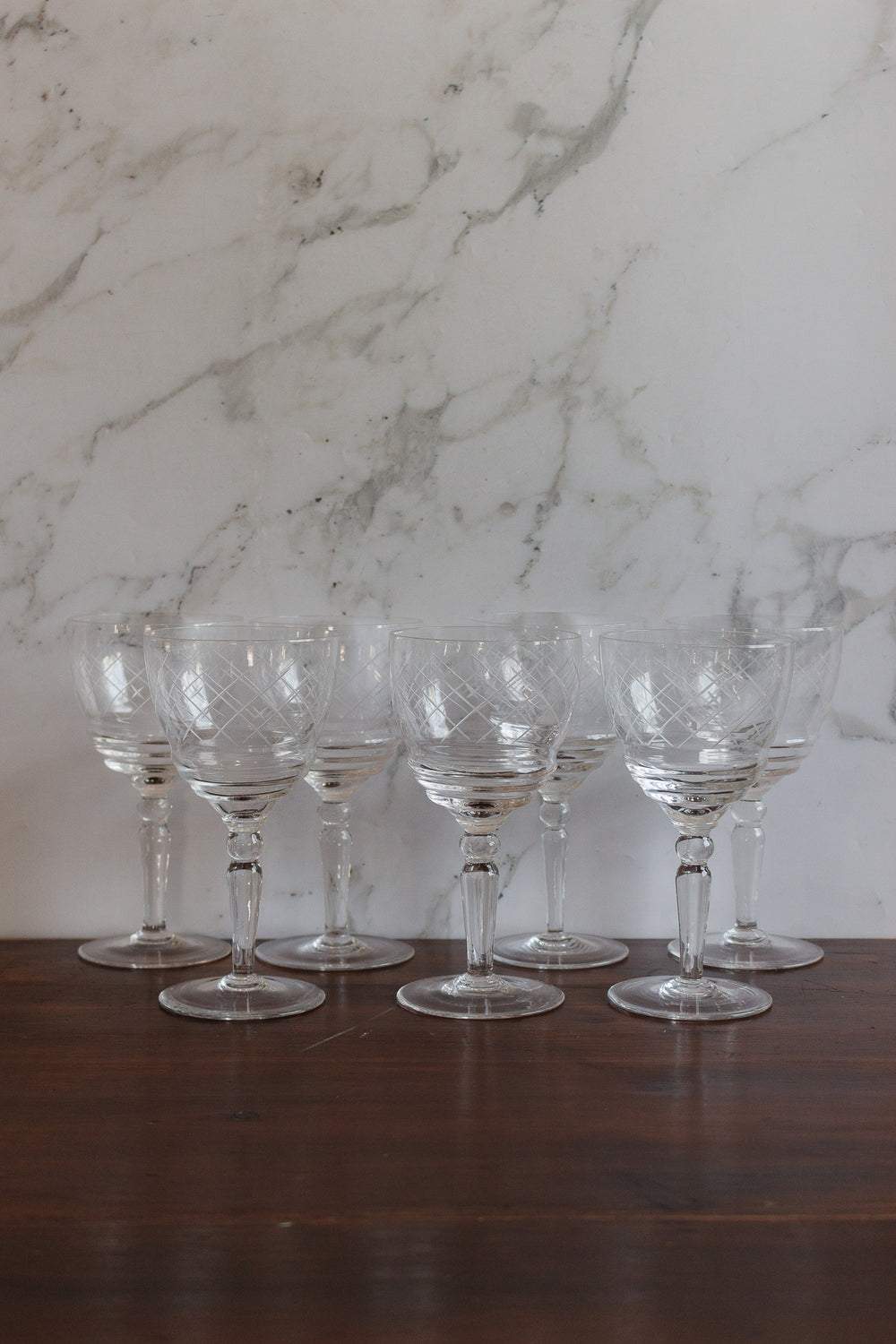 1930s french crystal glassware, set of 7