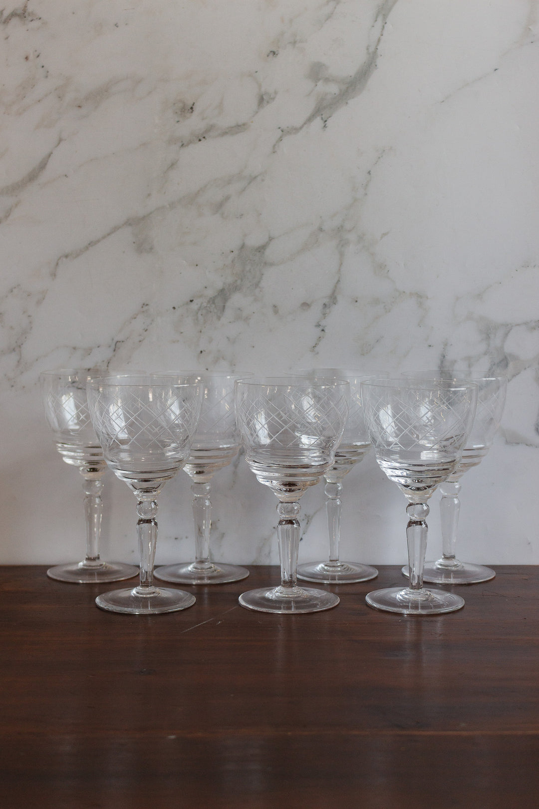 1930s french crystal glassware, set of 7