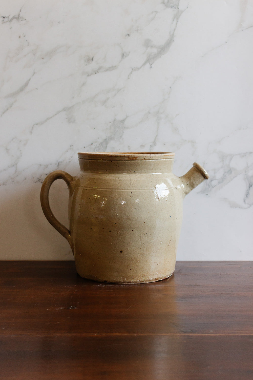antique french stoneware pot with spout