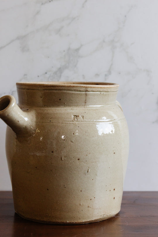 antique french stoneware pot with spout