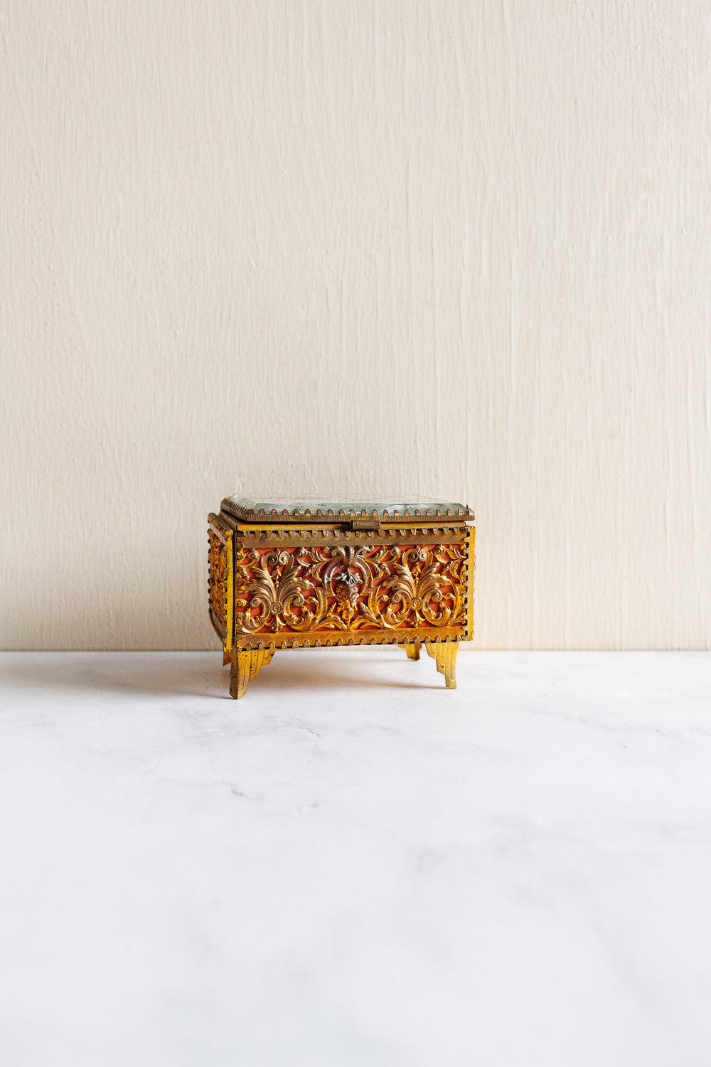 vintage french beveled glass and ormolu souvenir bijoux casket, "constantine"