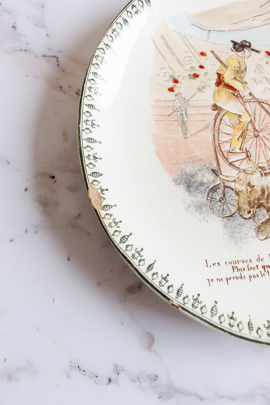 rare antique french choisy le roi hb & cie cycling talking plates