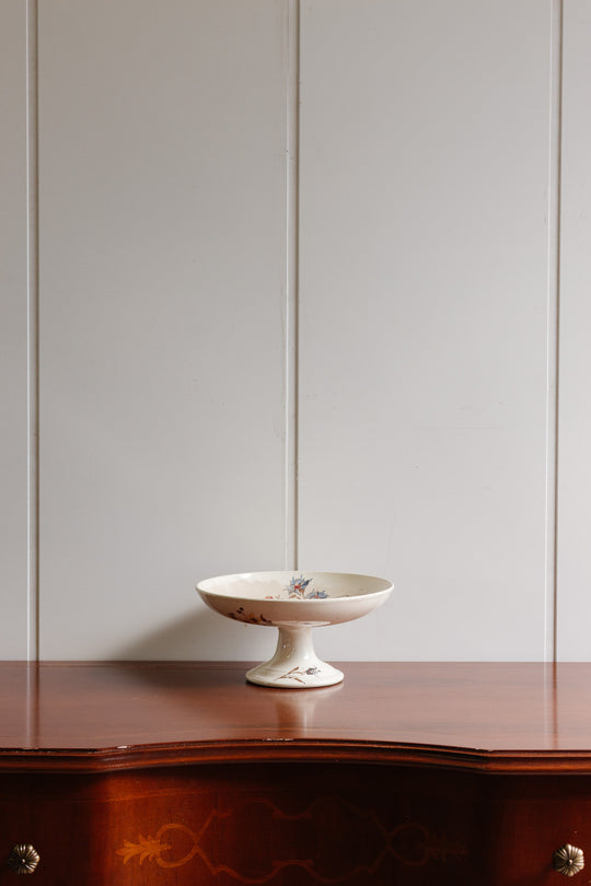 antique french hb & cie terre de fer polychrome compotier