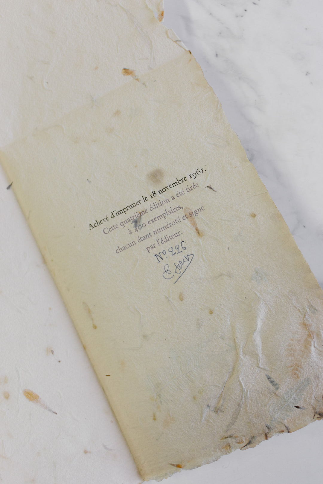 limited edition french "flora" book printed on handmade paper with real flowers