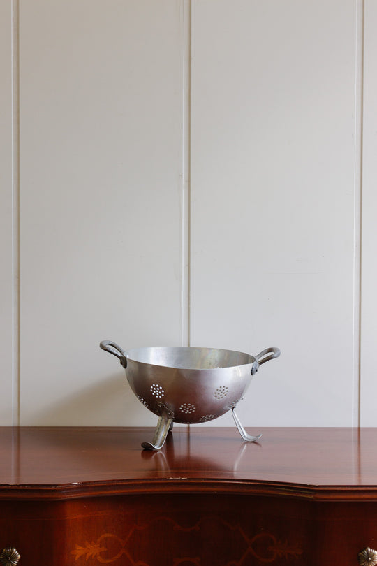 vintage french standing aluminum colander