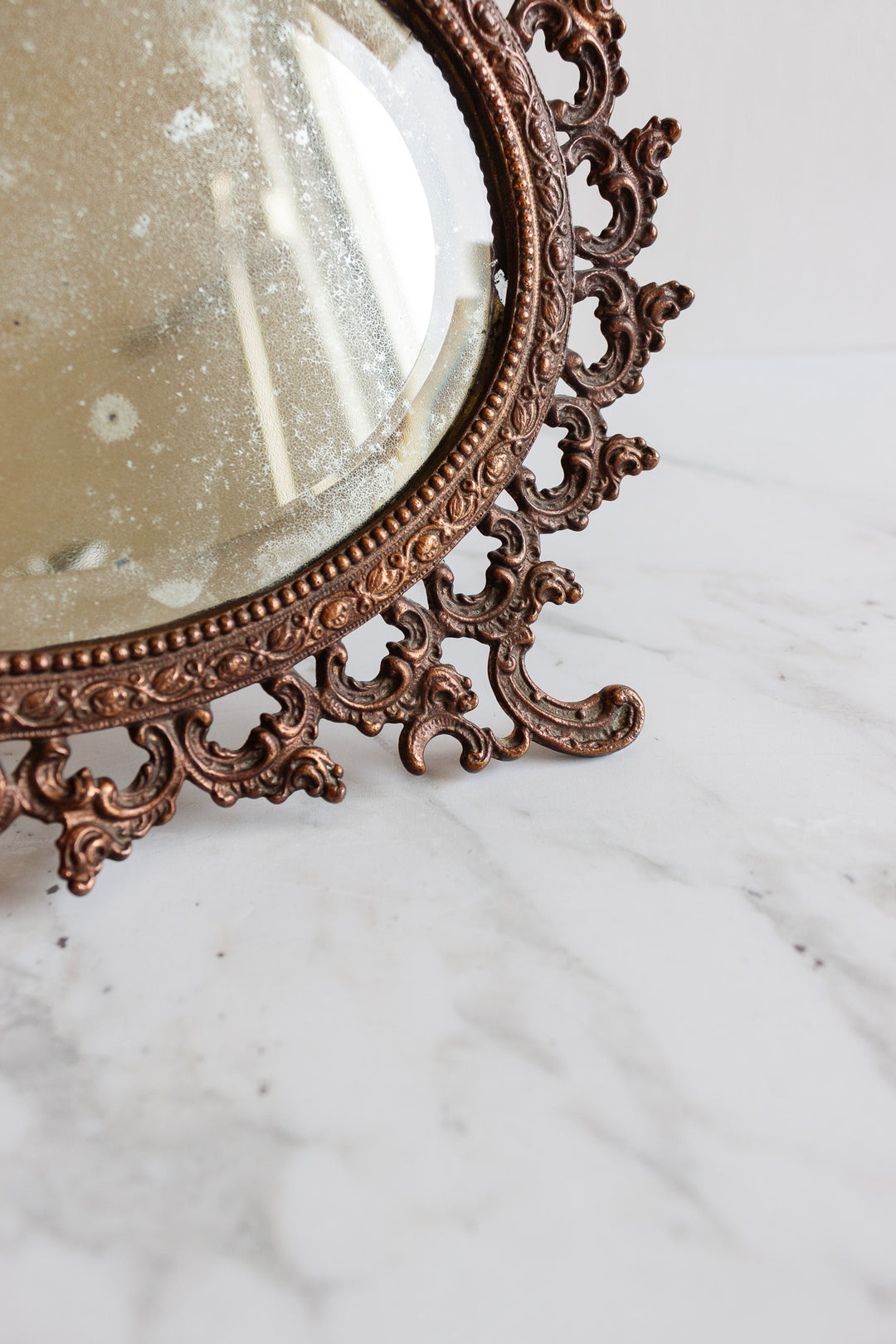 antique french standing brass cherub standing mirror