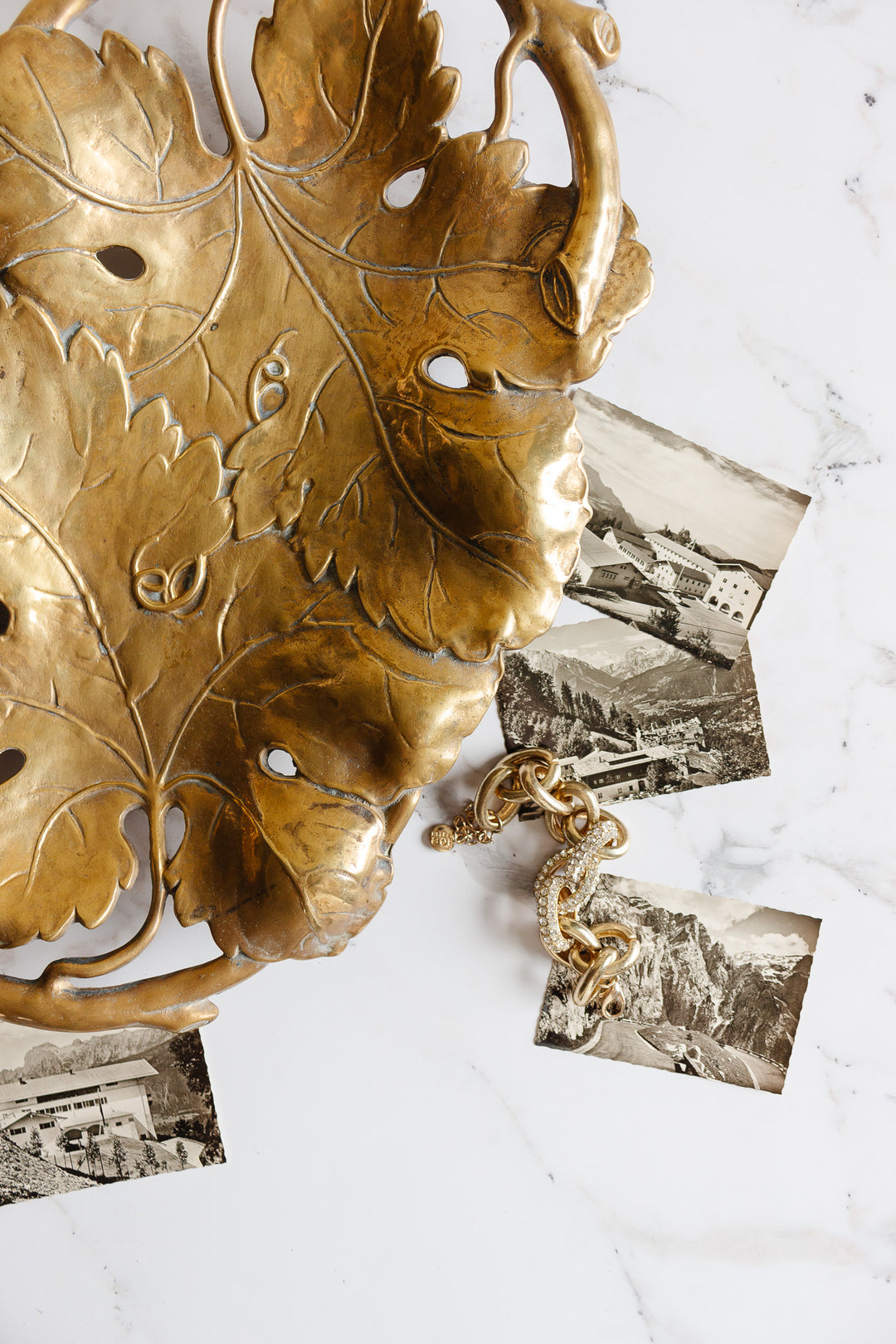 oversized 1960s french brass footed tray, "feuilles et branches"