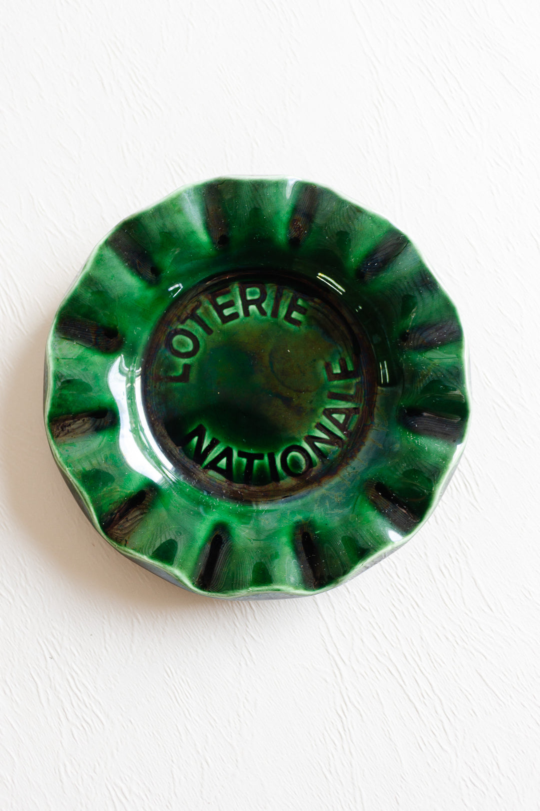 vintage french emerald green loterie nationale advertising ashtray