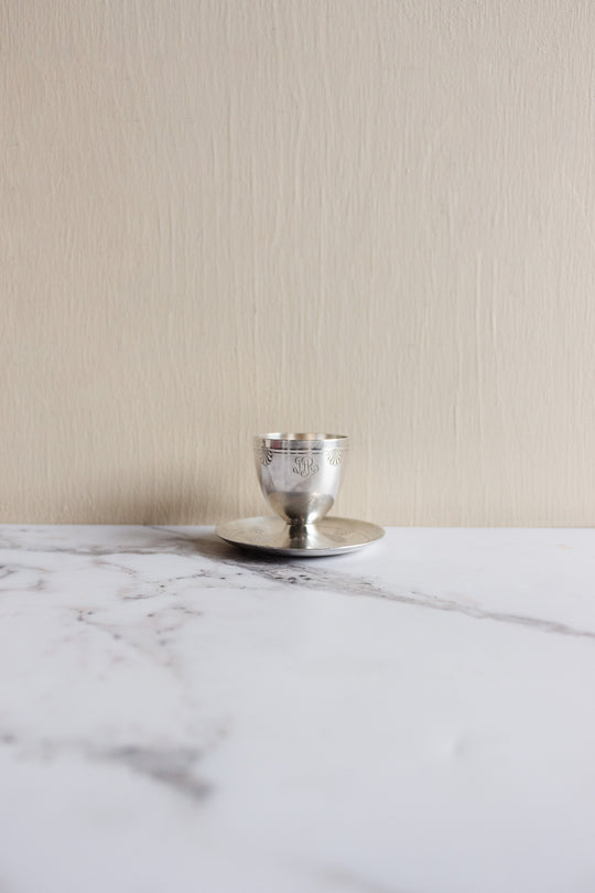 antique french silver plate monogrammed "DR" gift set