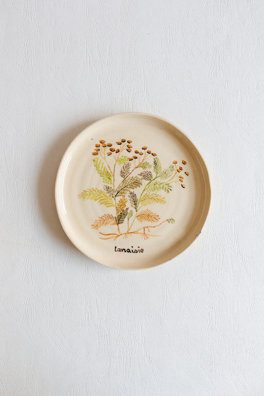vintage french hand painted artisanal botanical plates, set of 6