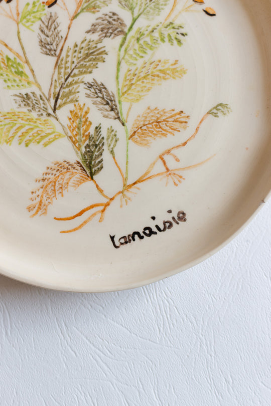vintage french hand painted artisanal botanical plates, set of 6