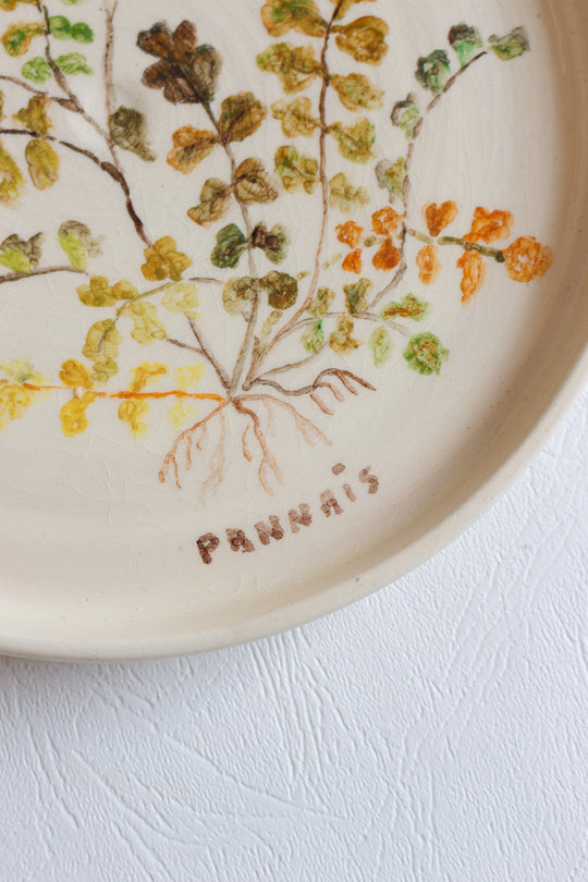 vintage french hand painted artisanal botanical plates, set of 6