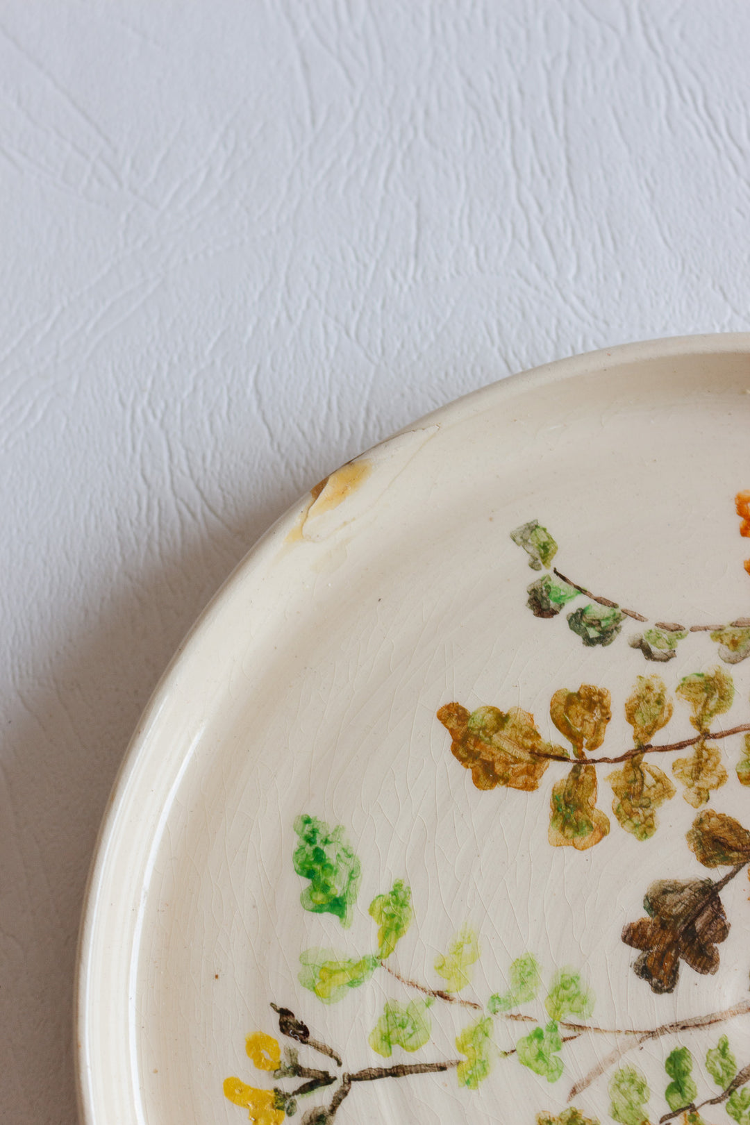 vintage french hand painted artisanal botanical plates, set of 6