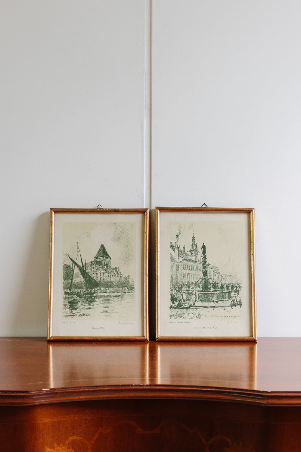 pair of antique french lithographs of Lausanne, Switzerland