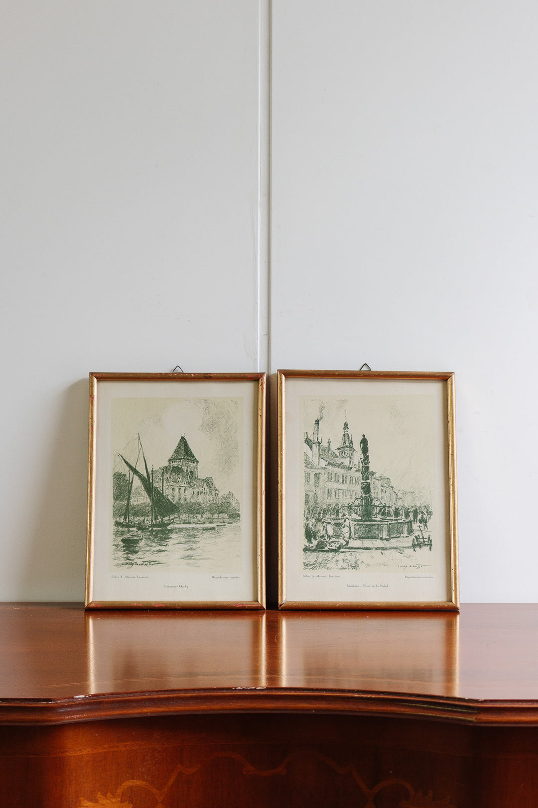 pair of antique french lithographs of Lausanne, Switzerland