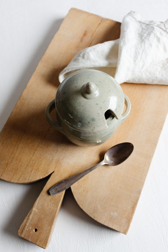vintage french stoneware mustard pot with lid
