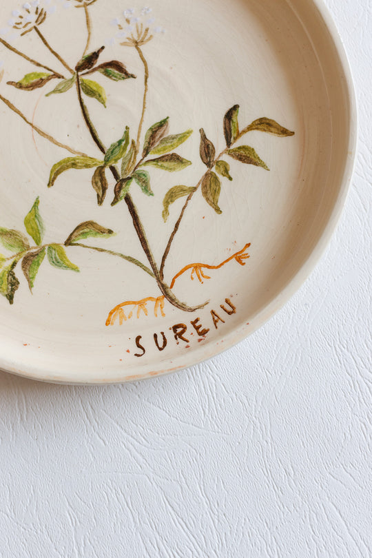 vintage french hand painted artisanal botanical plates, set of 6