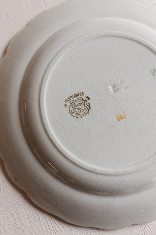 pair of antique french choisy le roi polychrome "oiseaux" plates