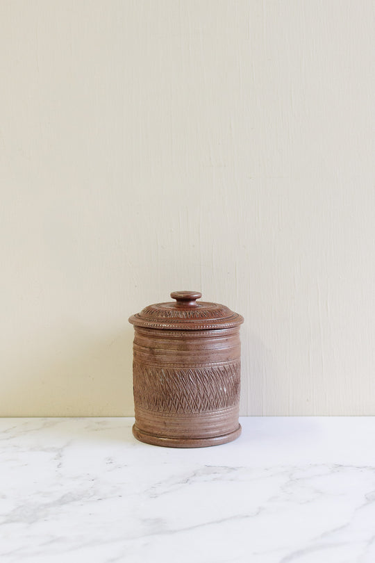vintage french handmade lidded stoneware jar
