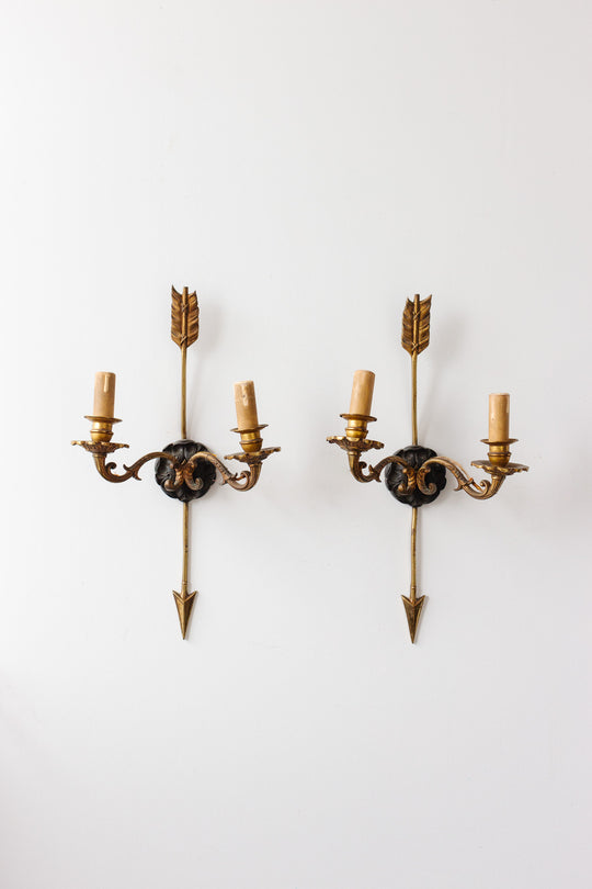 pair of 19th century French empire style brass arrow sconces