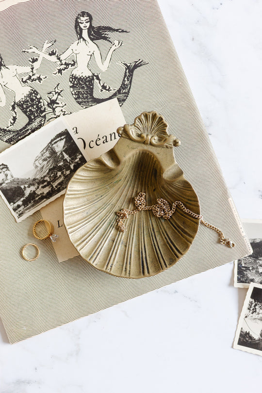 antique french brass coquillage cendrier