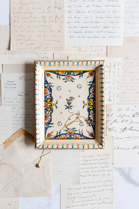 vintage French Desvres hand painted ceramic tray