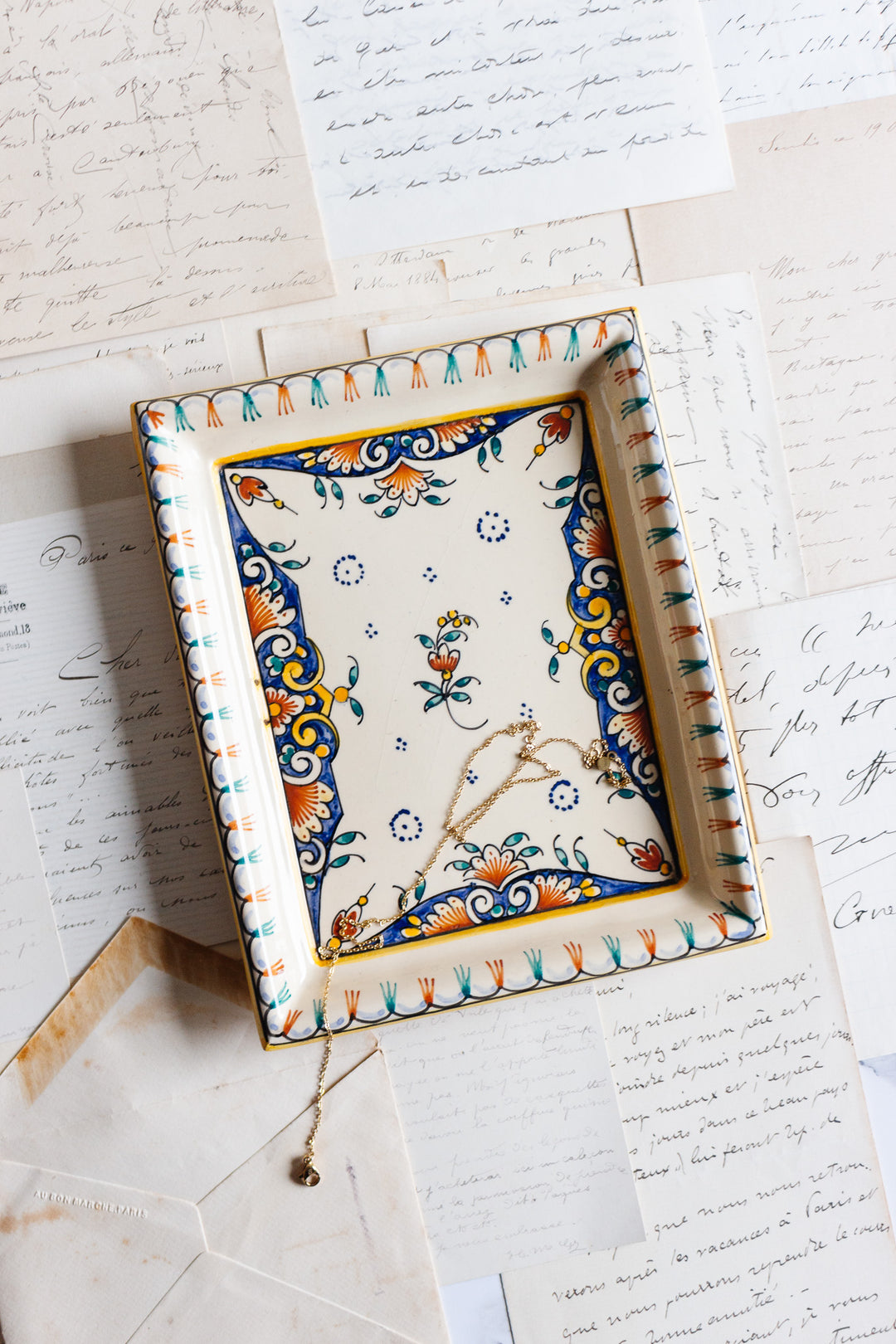 vintage French Desvres hand painted ceramic tray