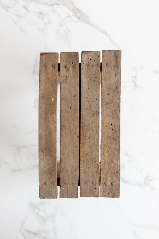 antique french wood slat farmhouse milking stool