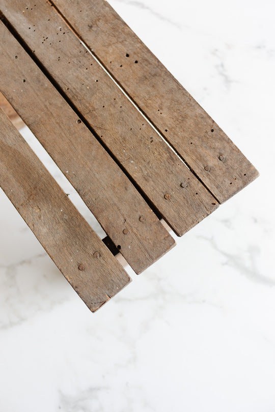 antique french wood slat farmhouse milking stool