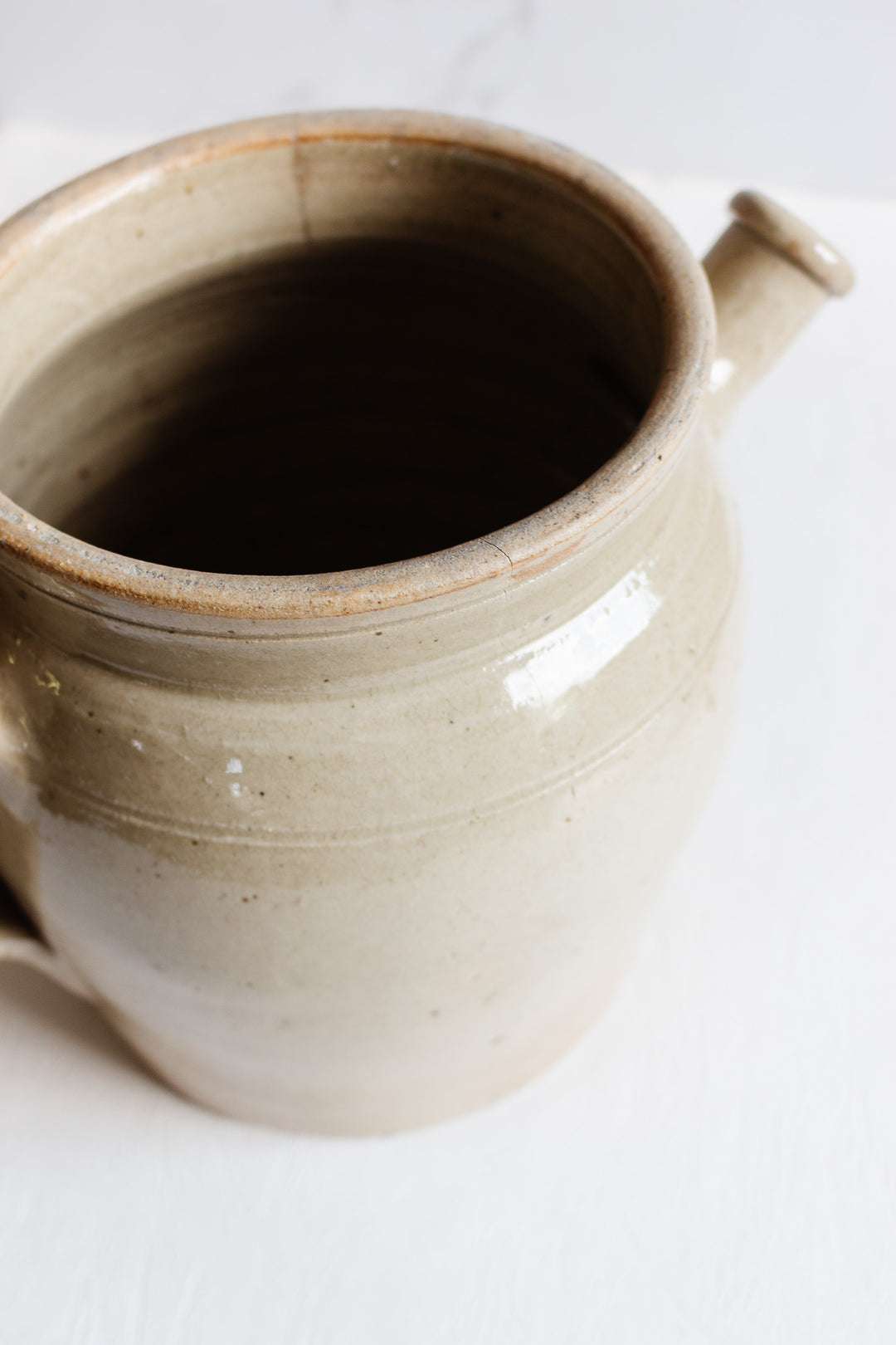antique french stoneware pot with spout
