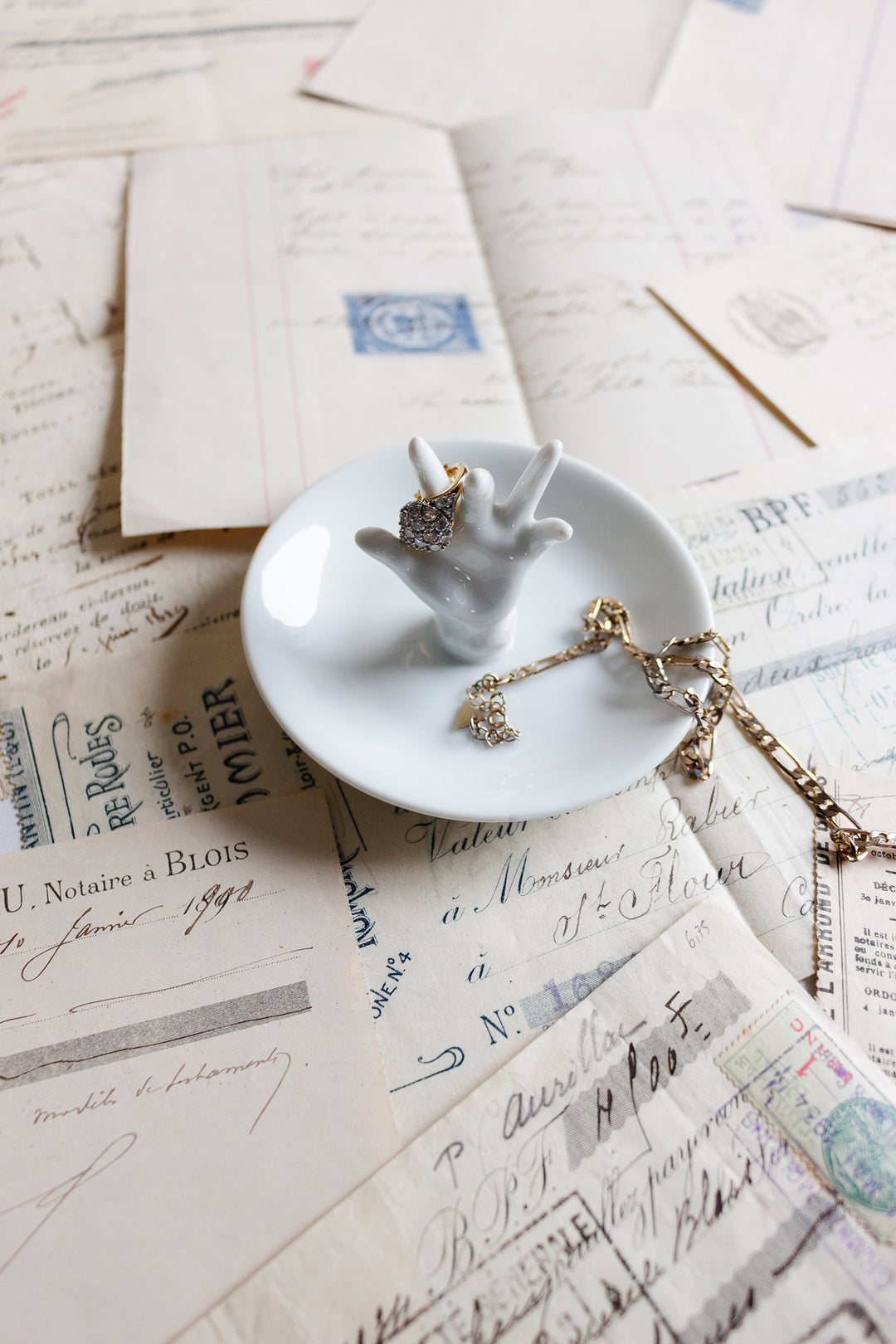 rare midcentury Limoges porcelain “hand” jewelry tray