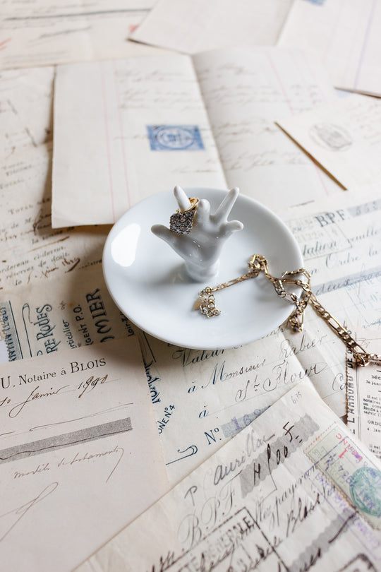 rare midcentury Limoges porcelain “hand” jewelry tray