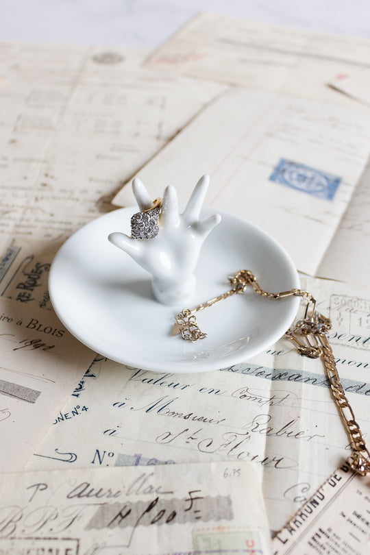 rare midcentury Limoges porcelain “hand” jewelry tray